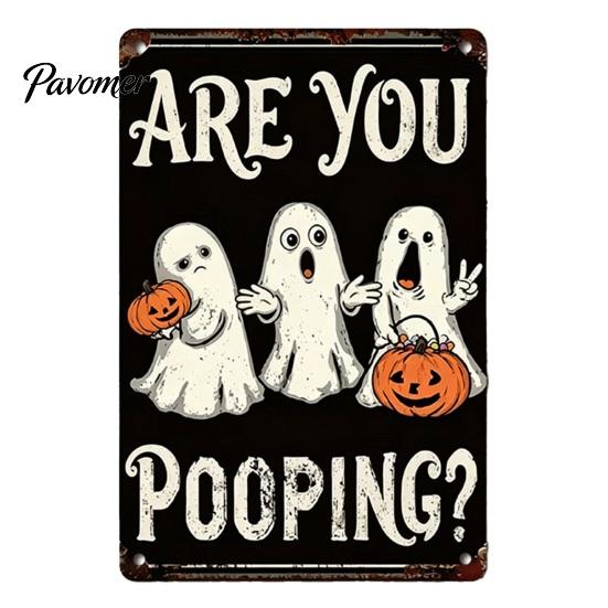 Retro Halloween Decor Wall Sign, Pumpkin Ghost Bathroom Metal Party Ornaments Art Witch Cat Festival Sign for Bar Home Room Vintage Signs