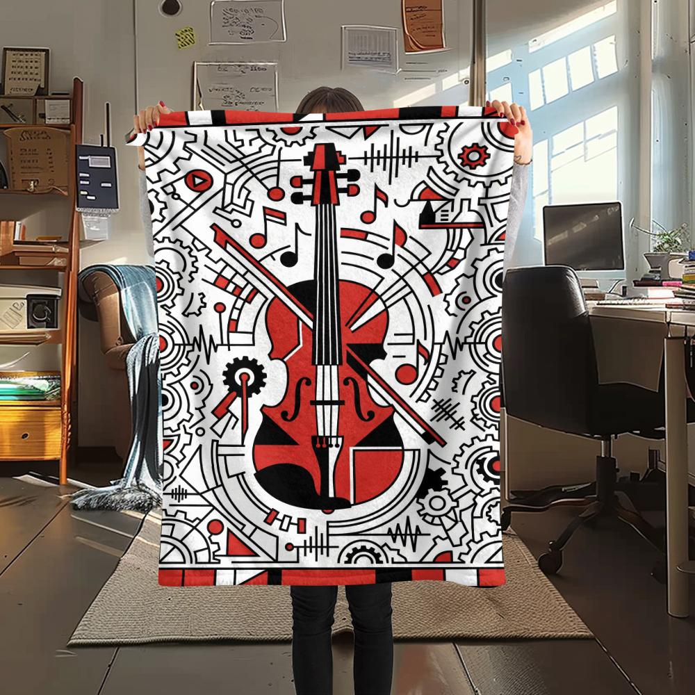 Guitar Geometry Print Flannel Blanket, High Quality Comfortable for All Seasons, Home Decor, Warmth and Comfort, Perfect for Christmas Gifts57