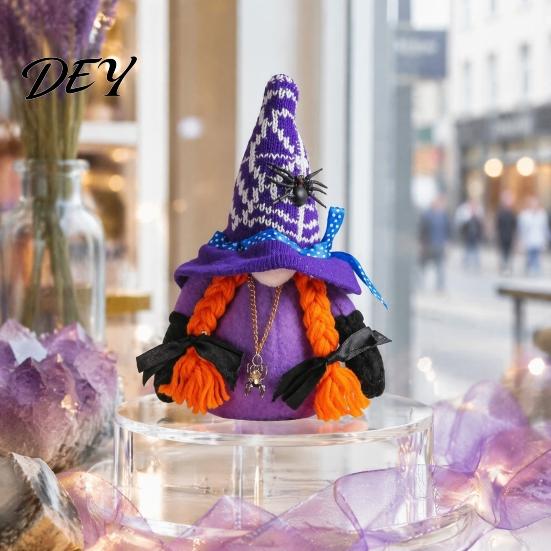 Gnome Sets for Halloween Witch Plush Gnomes, Cute Faceless Dwarf Doll with Decorations Spider Bat, Home Table Office Indoor Party Decor Holiday Window
