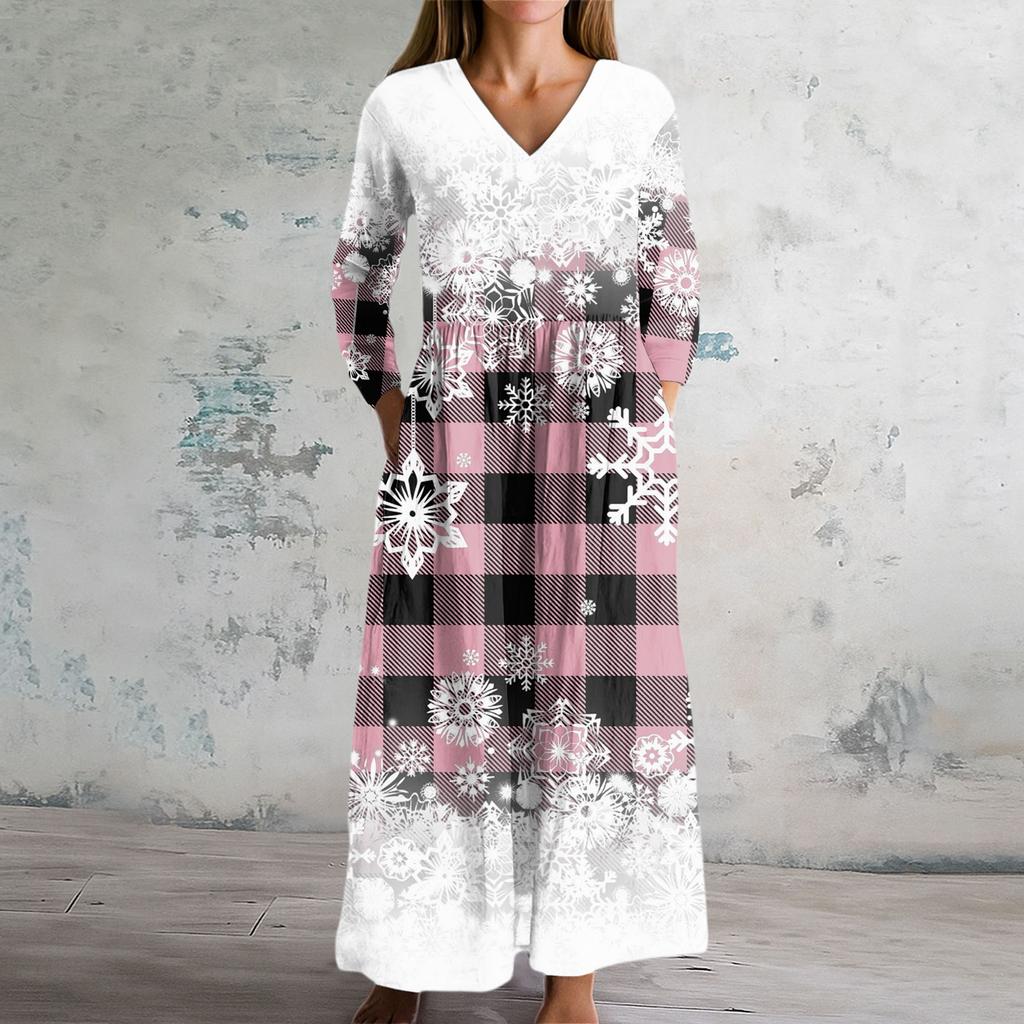 Abito Moda Donna Primavera Scollo a V Manica Lunga