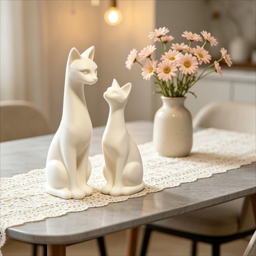 1 Pair 3D Printed Minimalist Cat Statue Minimalist White Cat Ornament Desktop