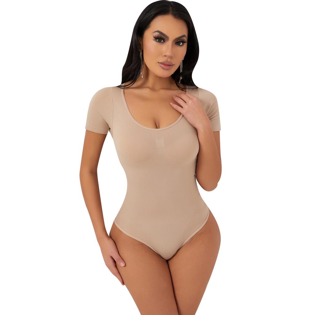 Butt-Lifting, Waist-Cinching, Tummy-Flattening Seamless Short-Sleeved Thong Shapewear Bodysuit