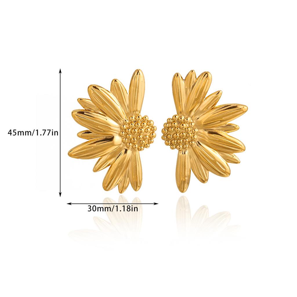 Classic Half Flower Stainless Steel Earring Women Mama 18K Gold-plated Stud Earring Wedding Jewelry Vacation Accessories Gifts