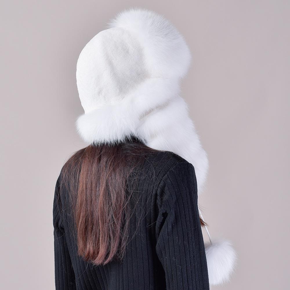 Fox Fur Hat, Korean Version of Women's Fur Hats, Rex Rabbit Hair Hat Top Real Hair Winter Warm Ear Hat