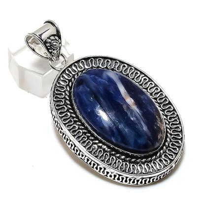 Natürlicher Sodalith-Edelstein, 925er Sterling-Silber, Schmuck-Anhänger, 6,6 cm, p5q20