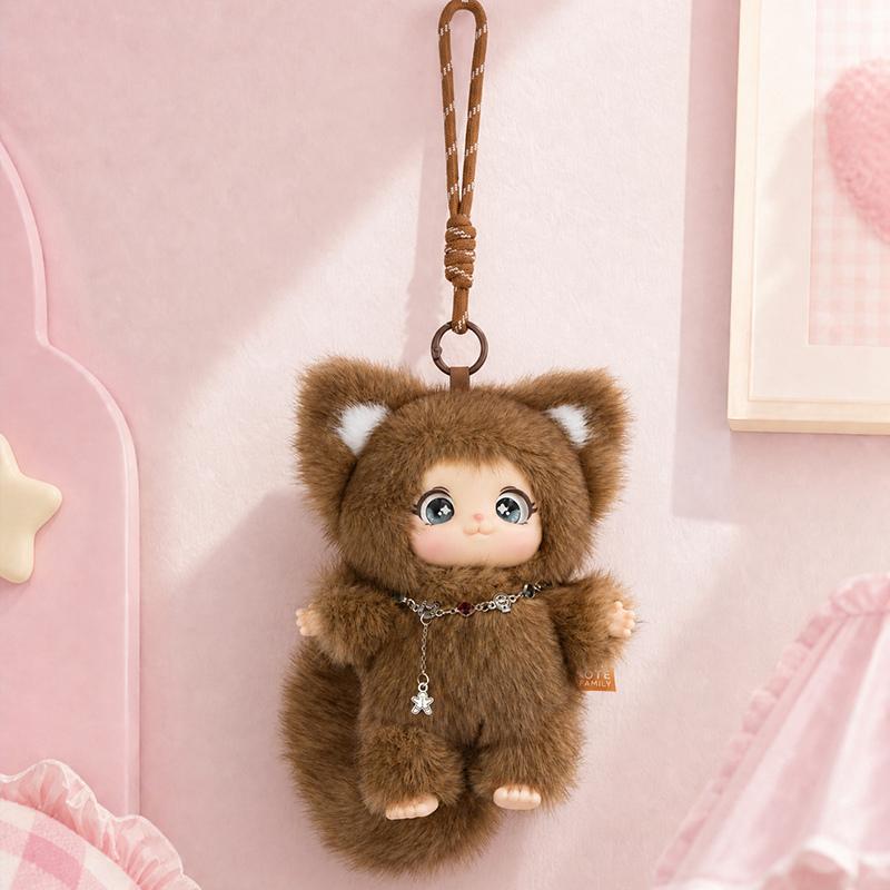 Süßes Familien-Plüschtier Kleiner Fuchs Vinylpuppen-Anhänger Kawaii Schlüsselanhänger Auto-Schlüsselhalter Exquisites Dekor Spielzeug Paar-Anhänger Geburtstagsgeschenk 19cm
