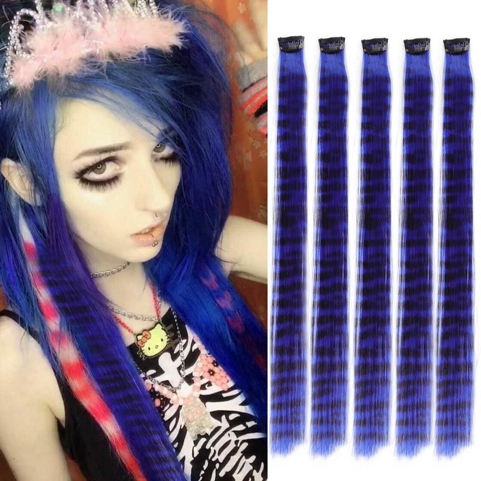 5PC Synthetic Feather Hair Extensions With Clips Heat Resistant Straight Hair Extensions Color Colored Black Hair Clip Womens 8G