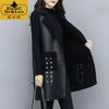 Haining Leather Vest Spring Autumn Winter Medium and Long Thickened Vest Vest Large Size Skinny Jacket Leather Women