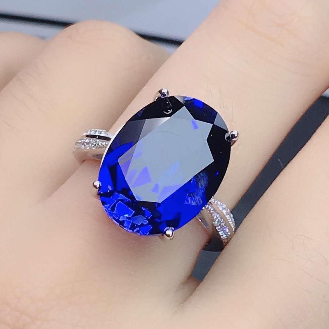 Inlaid Oval Sapphire Open Ring Luxury Micro-Set Simulation Necklace Pendant Female