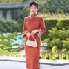 Orange Velvet Winter Clothing National Style New Chinese Long-sleeved Improved Cheongsam Winter Thick Women's Retro New Year's Clothing
