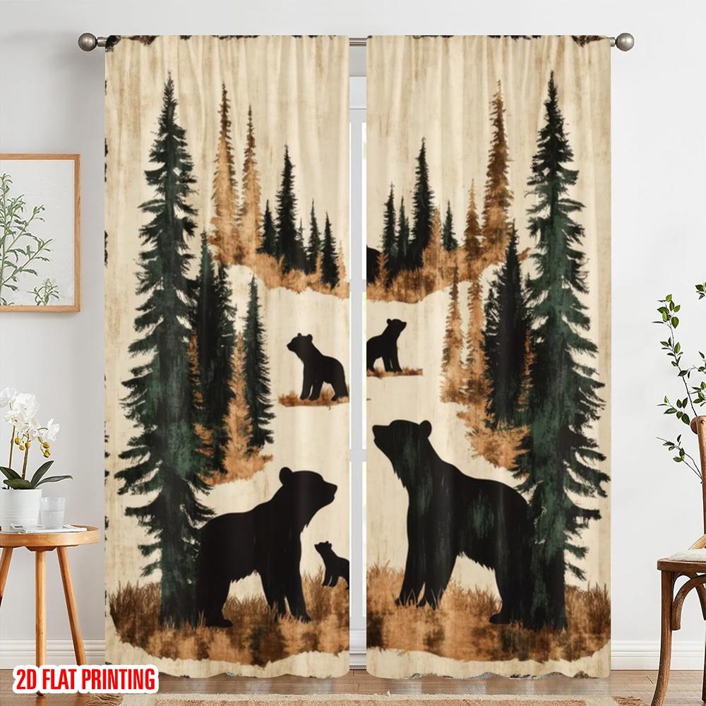 2 st, 2D tryck Populära gardinpaneler Skog Björnar Mångsidigt polyestertyg (utan spö) Alla årstider för sovrum,