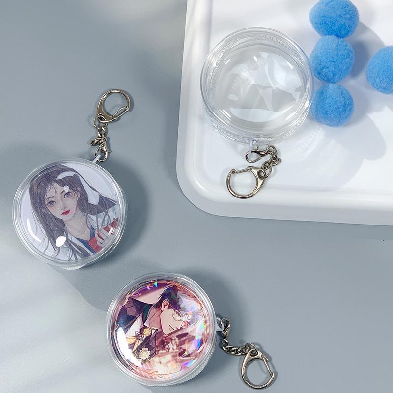 Yuvarlak Şeffaf Rozet Sergileme Çantası Çift Taraflı Rozet Saklama Çantası Ponponlu Rozet Su Geçirmez Sergileme Kılıfı Asılabilir Çanta