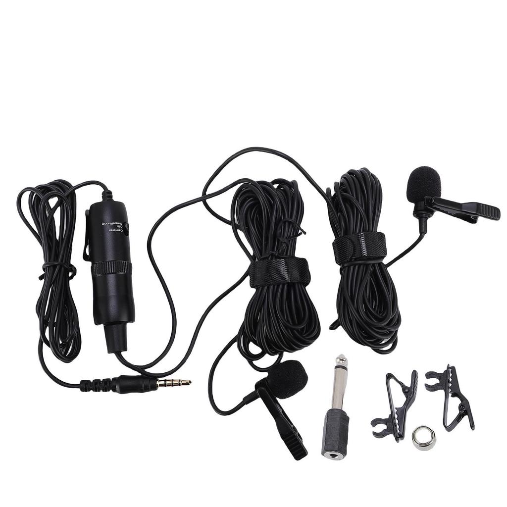 Double Lavalier Microphone Wired Clip On Lapel Mic Professional Recording Interview Mic for Two