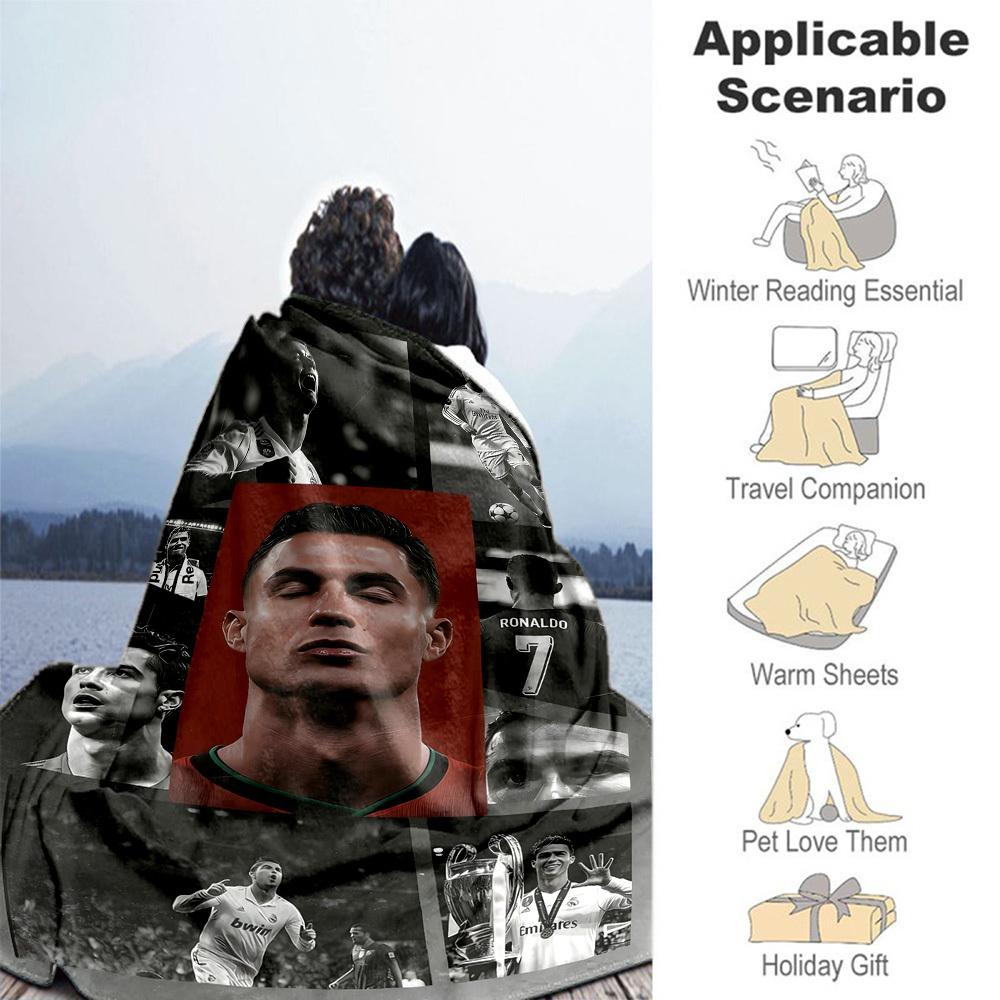 1pc Football Star Ronaldo Outdoor Blanket Lightweight Flannel, Soft & Warm, All-Season Use for Sofa, Outdoor, Camping, Living Room, Office102