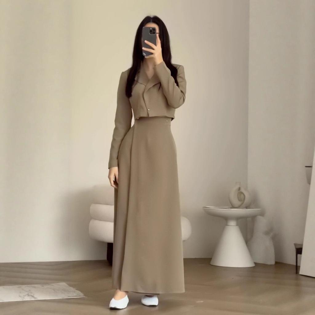2025 cross-border European and American autumn new cardigan temperament blazer waist straight celebrity skirt women's clothing