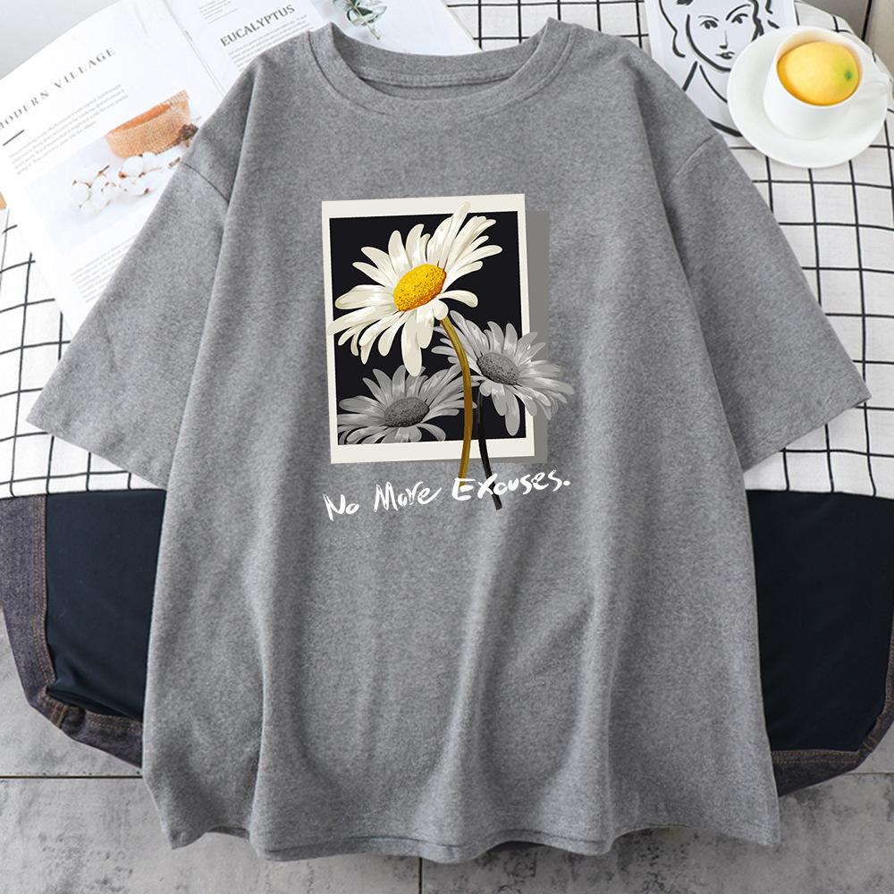 Cotton 100% New Beautiful Flower Picture Women's T-shirt Hip Hop Loose Street Wear Fashion Top Graphic T Shirts