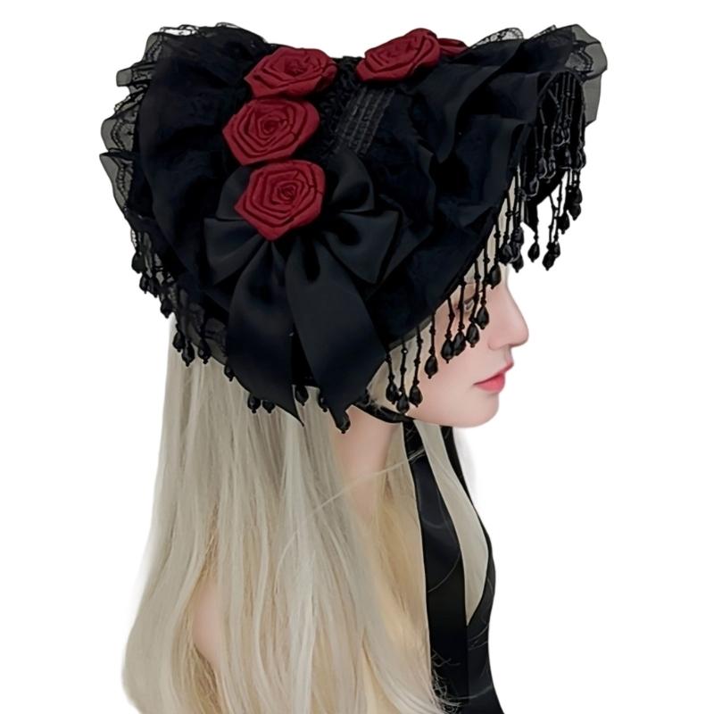 Elegant Gothic Widows Hat Handmade Lace Detailing Perfect for Cosplay Costume Accessories Stage Performances