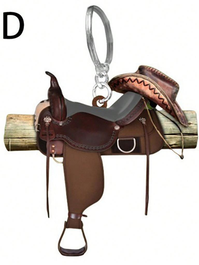 1 Pc Western Cowboy Saddle Acrylic 2D Keychain Pendant Personalized Decoration Universal Men's and Women's Flat Keychain