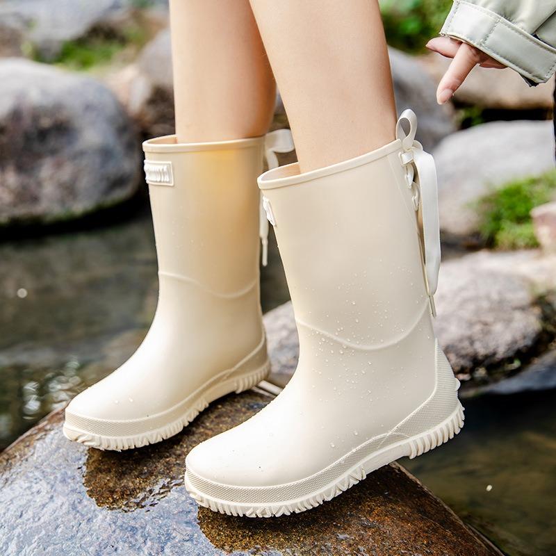 Women's medium and high rain shoes rain boots waterproof, non-slip and warm fishing work four-season boots takeaway rubber shoes water boots