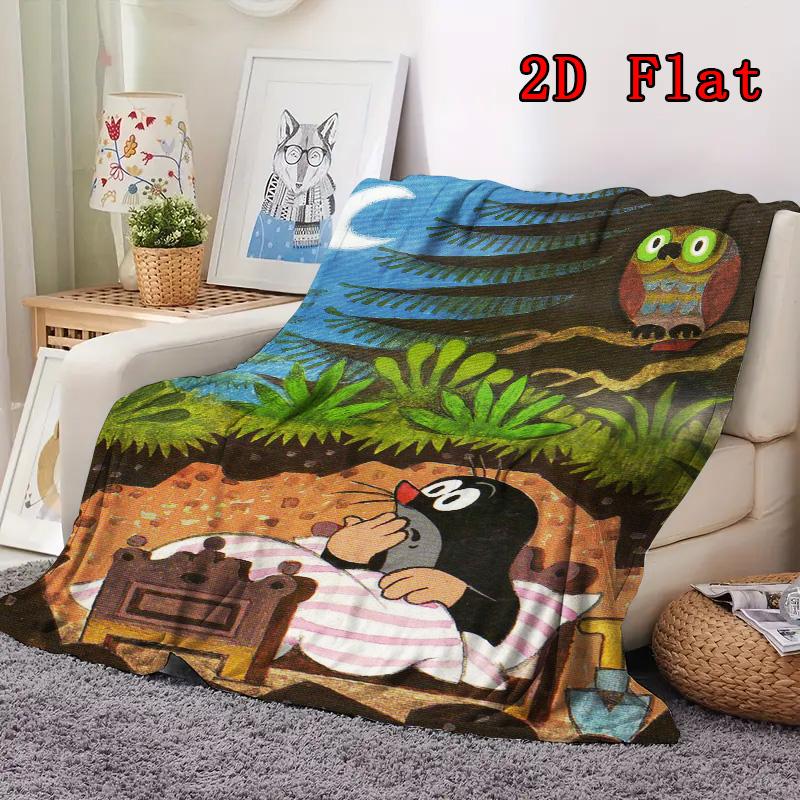 Retro Cartoon Maulwurf Geschichte 2D Flaches Muster Flanell Decke Hohe Qualität Alle Jahreszeiten Wärme und Komfort Perfekt für Weihnachtsgeschenke.PMT0914357