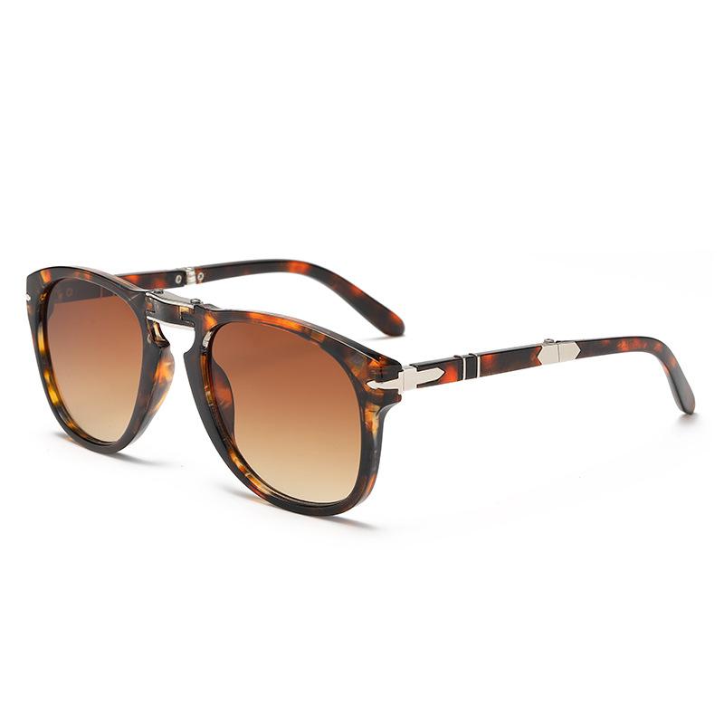 European and American double beam leopard print sunglasses women's retro driving sunshade sunglasses fashionable face small folding glasses