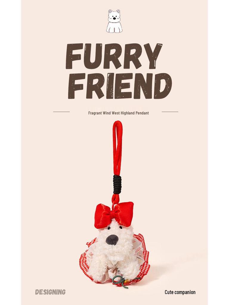 Trendy West Highland Terrier Skirt & Keychain: Small Dog Plush Doll Bag Charm Gift