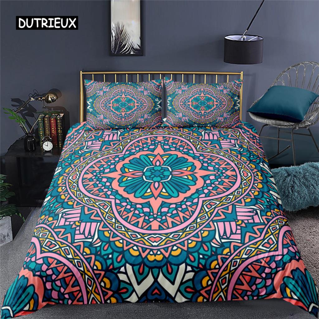 Ethnic Bohemian Mandala Duvet Cover King Queen European Flowers Vintage Bedding Set Geometric Retro Style Polyester Quilt Cover
