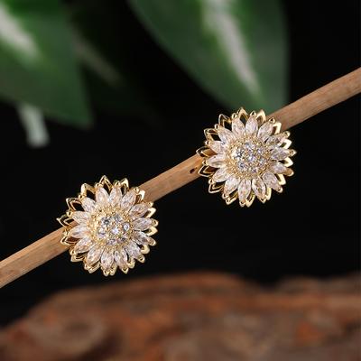 ZAKOL Nuovo Trendy Fiore di Girasole e Margherita Orecchino Collana in Zirconia per Donna Romantico Scintillante Cristallo Set di Zirconi per Matrimonio