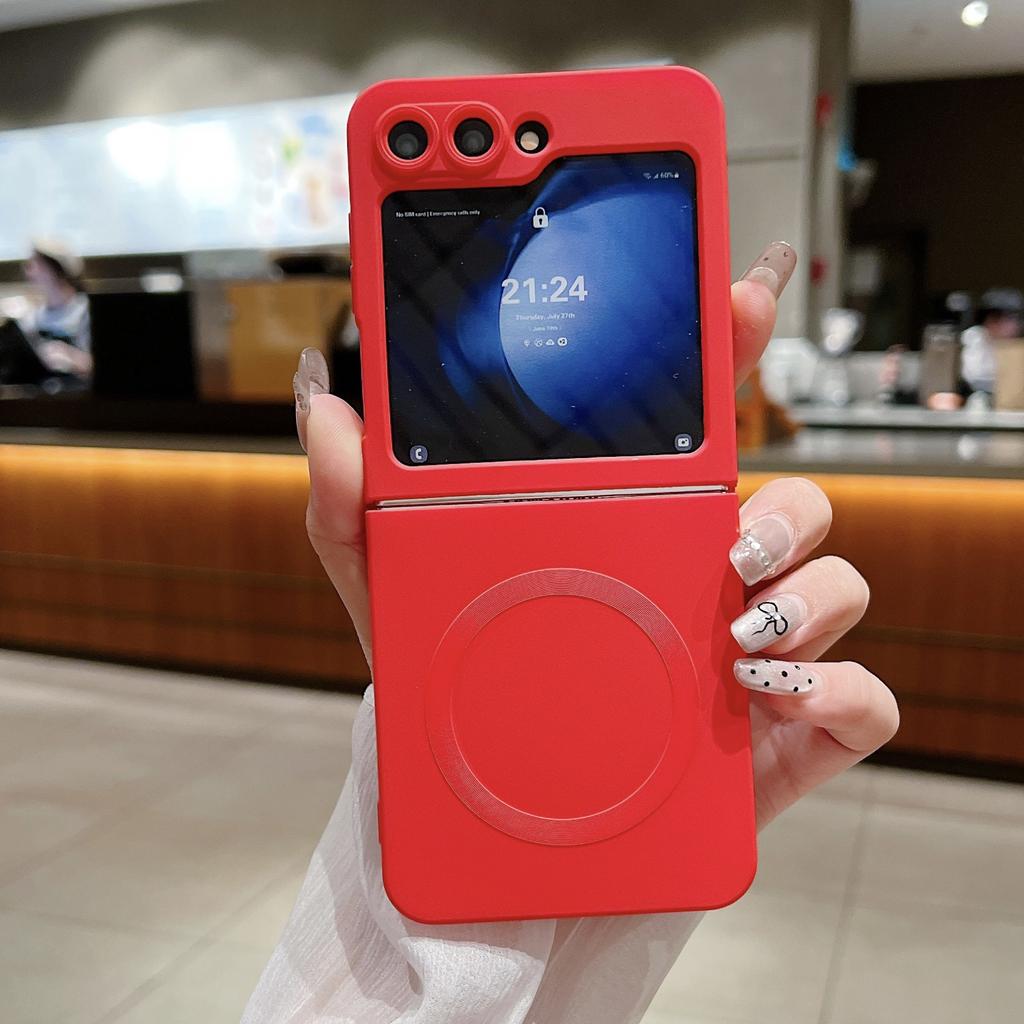 Magsafe Is Suitable for Samsung ZFlip7 Liquid Silicone Mobile Phone Case ZFlip5 Magnetic Suction Hole ZFlip6 Anti Fall
