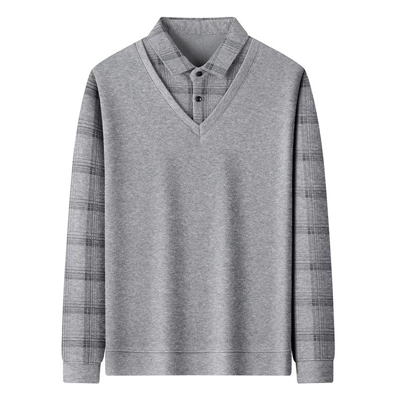 Men's 2025 Winter Plus Velvet Faux Two-Piece Lapel Knitwear for Middle-Aged & Elderly Dads