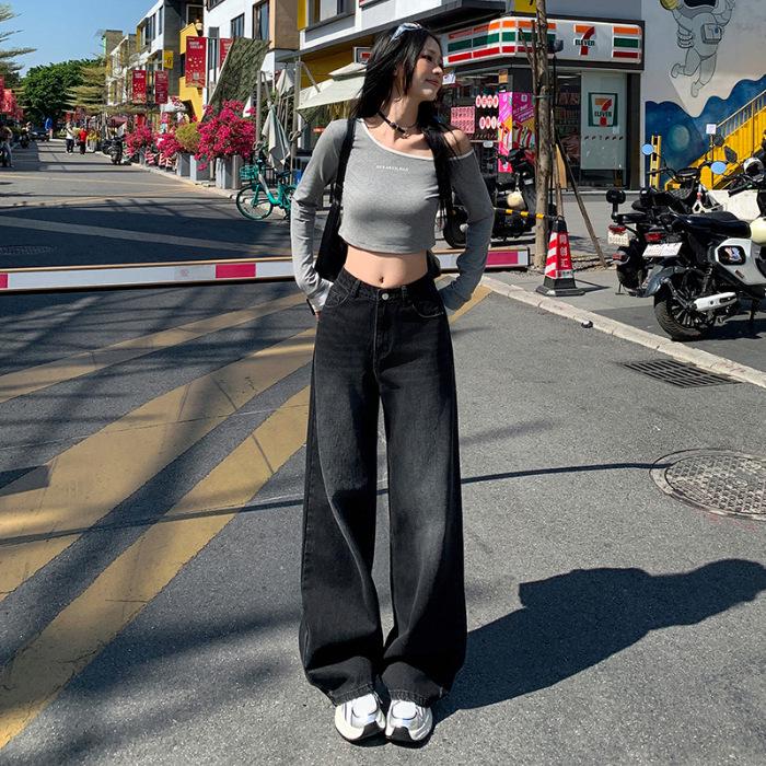 

2024 Women s High-Waisted Wide-Leg Retro Jeans - Autumn/Winter Plus Velvet, Loose Drapey Straight-Fit Floor-Length Pants L