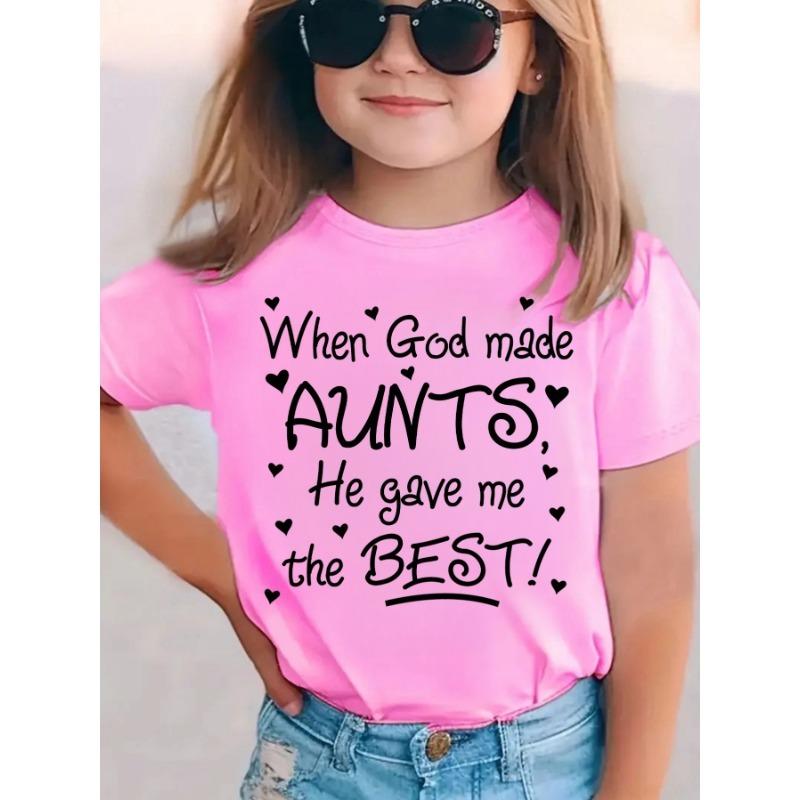 

European sizes Girls Funny Aunt Quote T-Shirt - When God Made Aunts, He Gave Me The Best - Bright Yellow Casual Everyday Summer Top 164cm рожевий