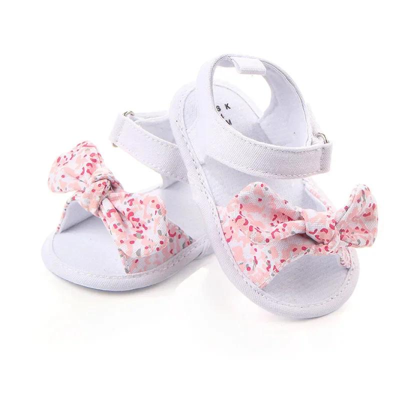 0-18M Baby Girl Sandals Toddler Infant Sandals Soft Rubber Sole Anti-Slip Summer Flower Lace Crib Bow ShoesFirst Walker