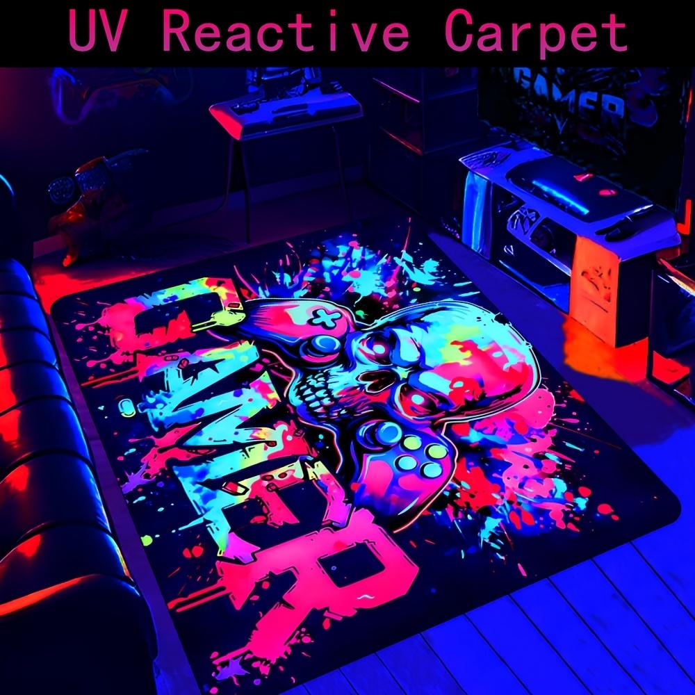 1pc Game Controller Design Gaming Blacklight Carpet, Blacklight Area Non-Slip Machine Washable Mat, Suitable for Game Room, Living Room