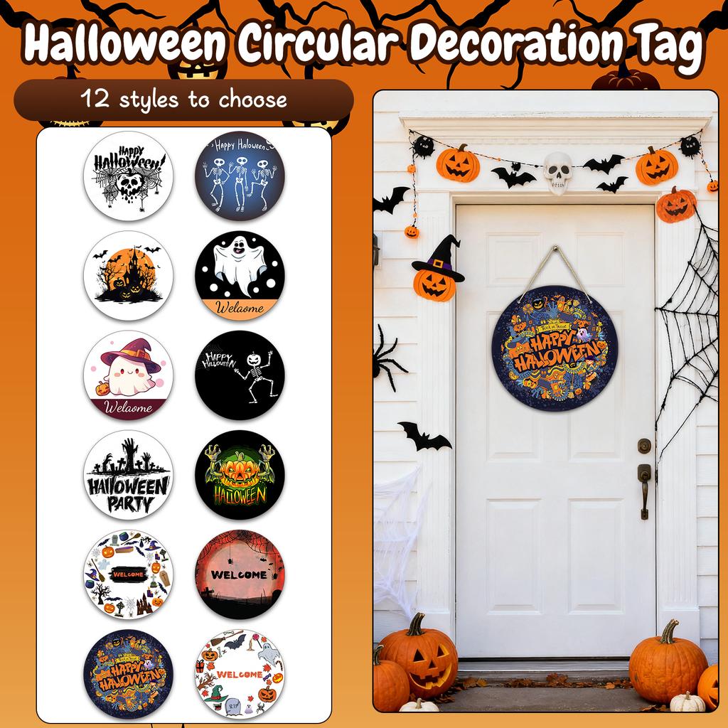 Halloween Decoration Wooden Round Sign Creative Decorative Hanging Tag
