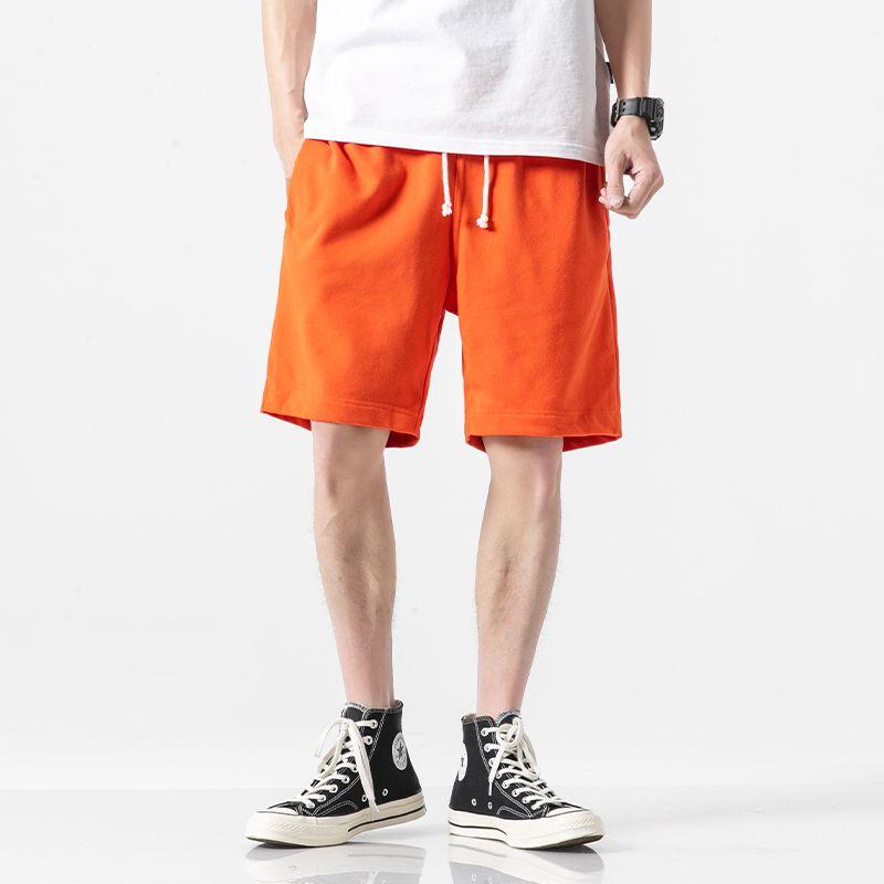 Men's Summer Pure Color Simple Drawstring Athleisure Shorts Men's Fashion Brand All-Matching Couple Loose Straight-leg Cropped Pants