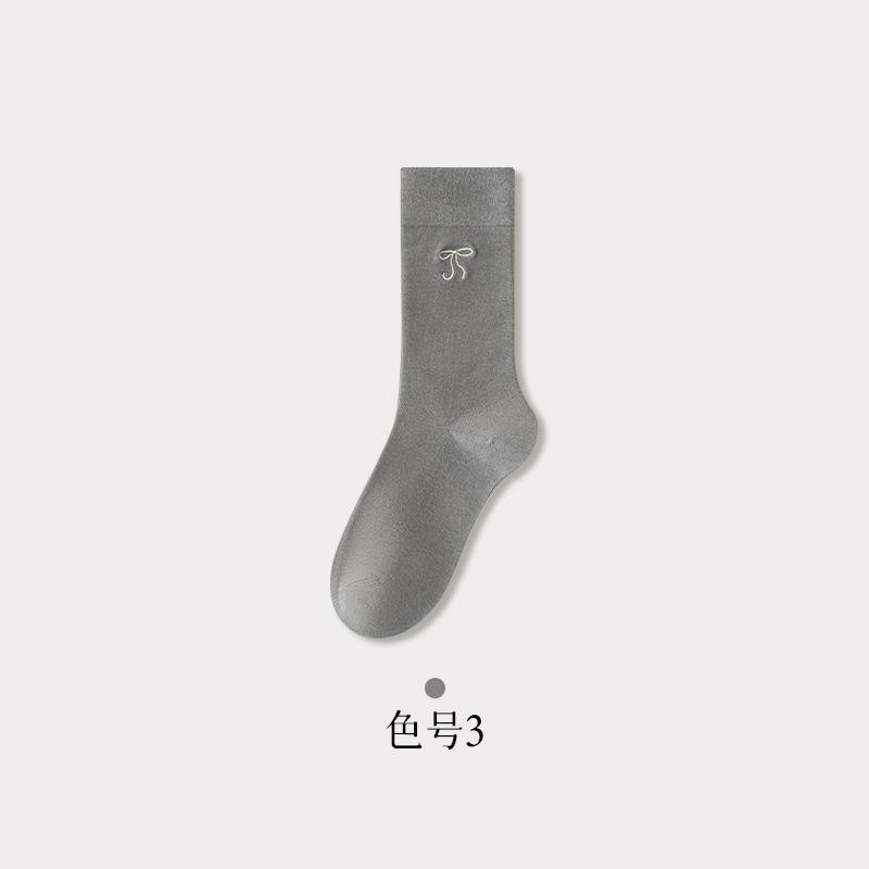 Ballet Socks Women'S Autumn White Women'S Medium Tube Socks Bow Loose Breathable Spring Stacking Stockings Women