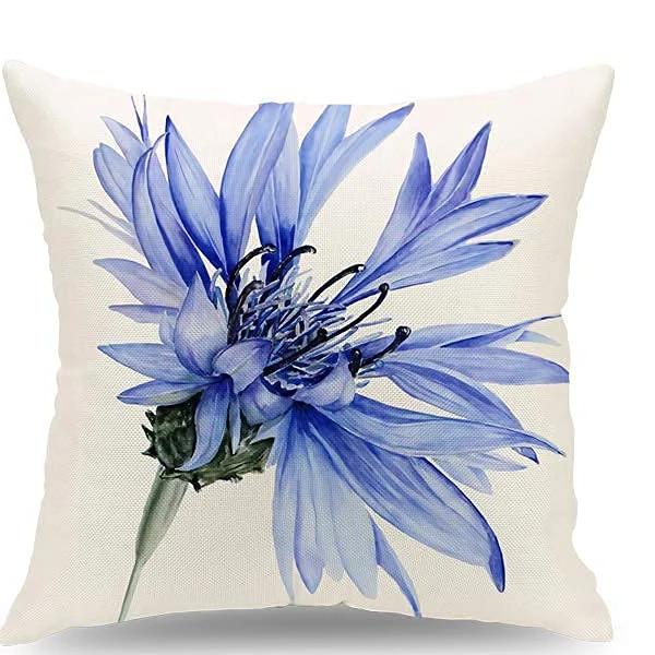 

Современная льняная наволочка с синим акварельным цветком, чехол для диванной подушки, украшение для дома, может быть изготовлена по индивидуальному заказу 40x40 50x50 45x45 30x30cm