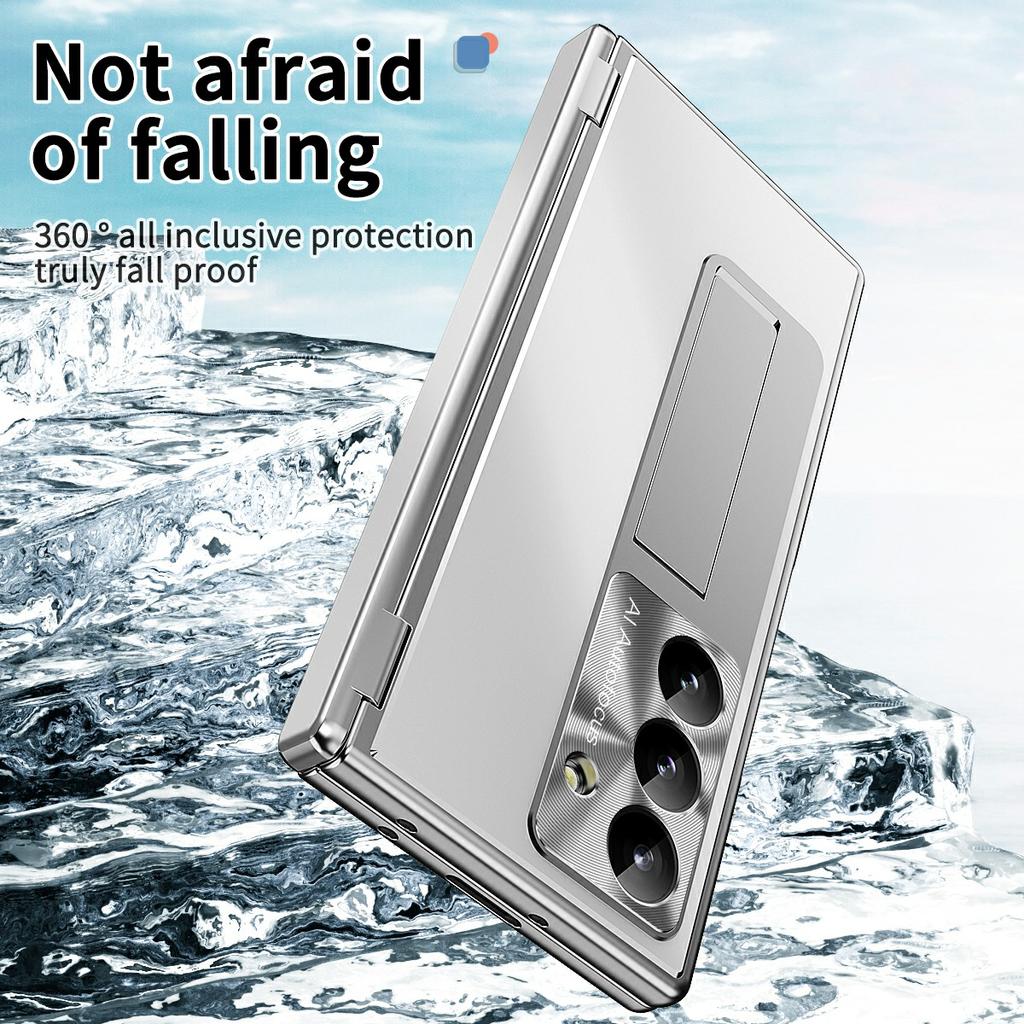 For Samsung Galaxy Z Fold7 5G Case Kickstand Dual Hinge Aluminum Alloy Phone Cover with Tempered Glass Front Film/Stylus