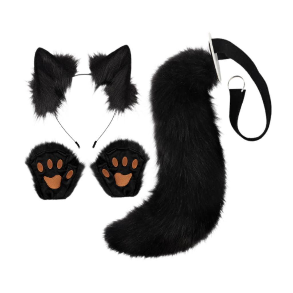 Faux Ears and Tail Set Ear Headband Costume Cosplay Animals Ears and Tail for Mardi Gras Kids Adults Stage Shows Carnival Easter