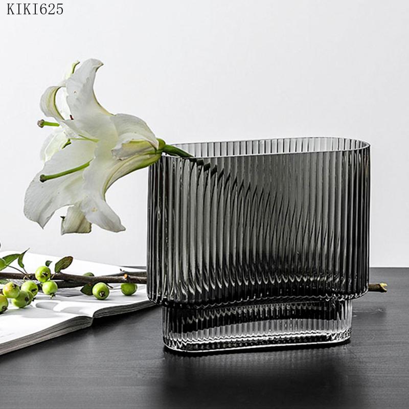 Simple Transparent Glass Striped Vase Bedroom Flower Arrangement Container Household Hydroponic Vase Wedding Art Home Decoration