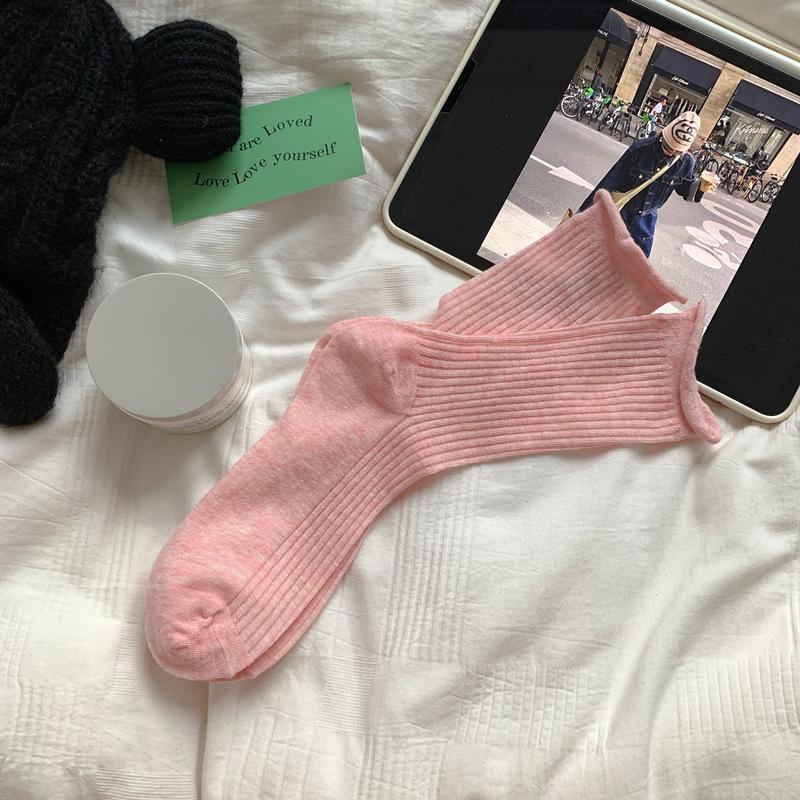 Rolled Socks, Mid-Leg Socks, Trendy Cotton Socks, Thin Mesh Breathable Stacked Stockings