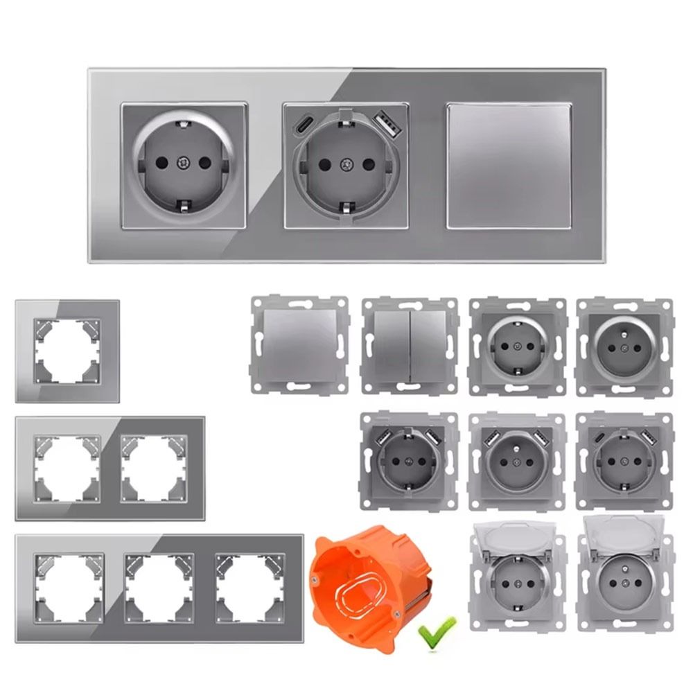 1Pcs Dual USB Fast Charge Panel Wall Switch EU French Socket Module  for EU Standard Wall Mount DIY