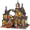 Moin Moin Dollhouse Miniature DIY Kit Set with Castle of Train Steampunk Victorian Magic Castle Clock Gift Gears LED Lights [English Instructions]
