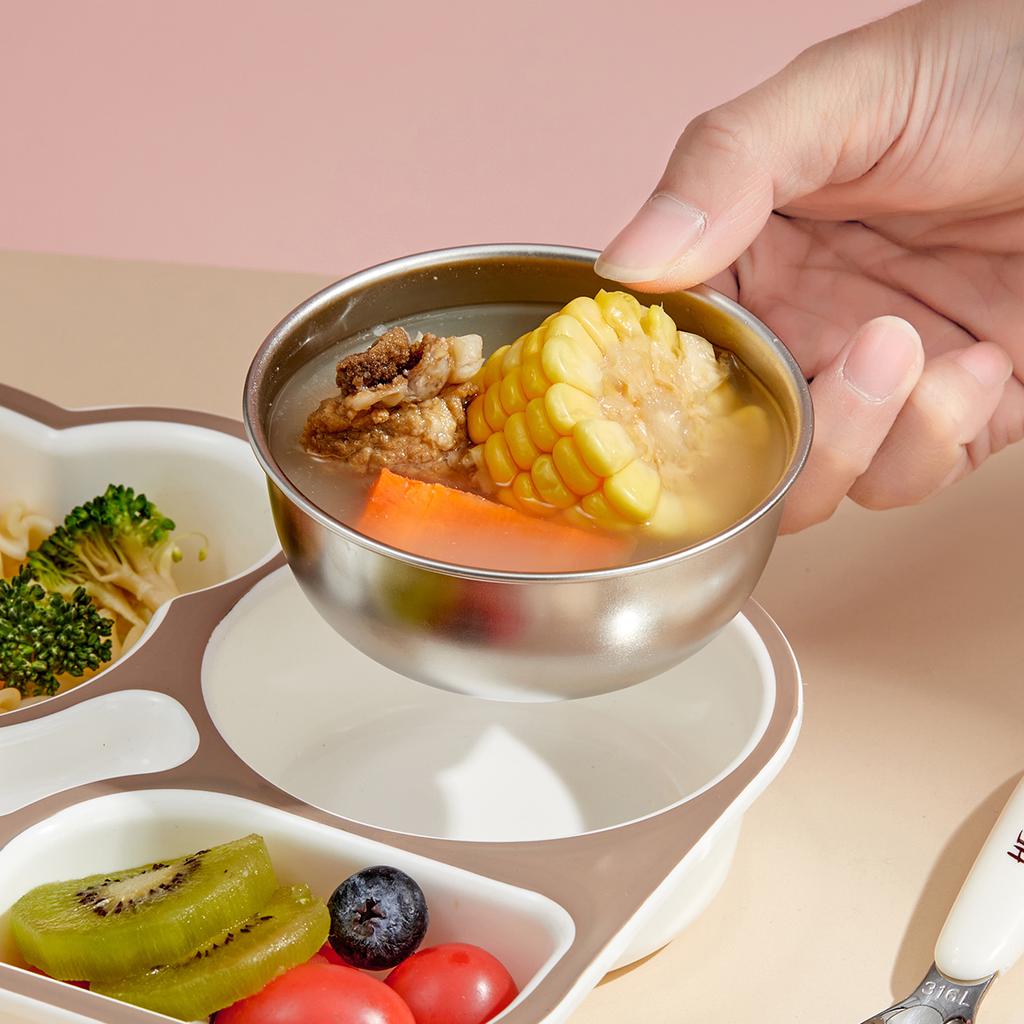 Reusable Dinning Plate Fruit Salad Plate 3 Compartment Cartoon Plastic Food Plate With Soup Bowl For Kid Student Microwave Safe