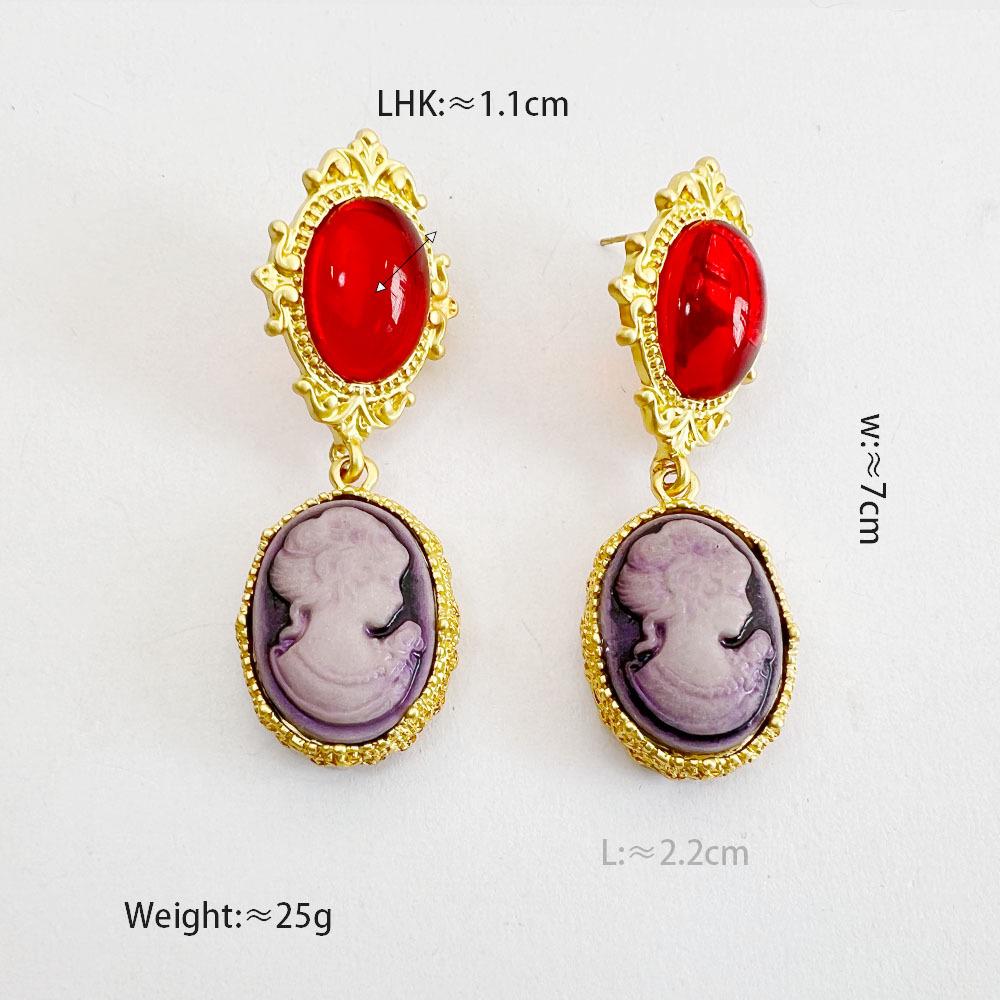 Vintage-Style Gold-Plated Copper Cameo Earrings with 925 Silver Needle & Glass Elements