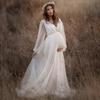 Nuovi abiti da donna taglie forti per maternità vestito lungo in rete trasparente a maniche lunghe vestito con scollo a V profondo e gonna ampia