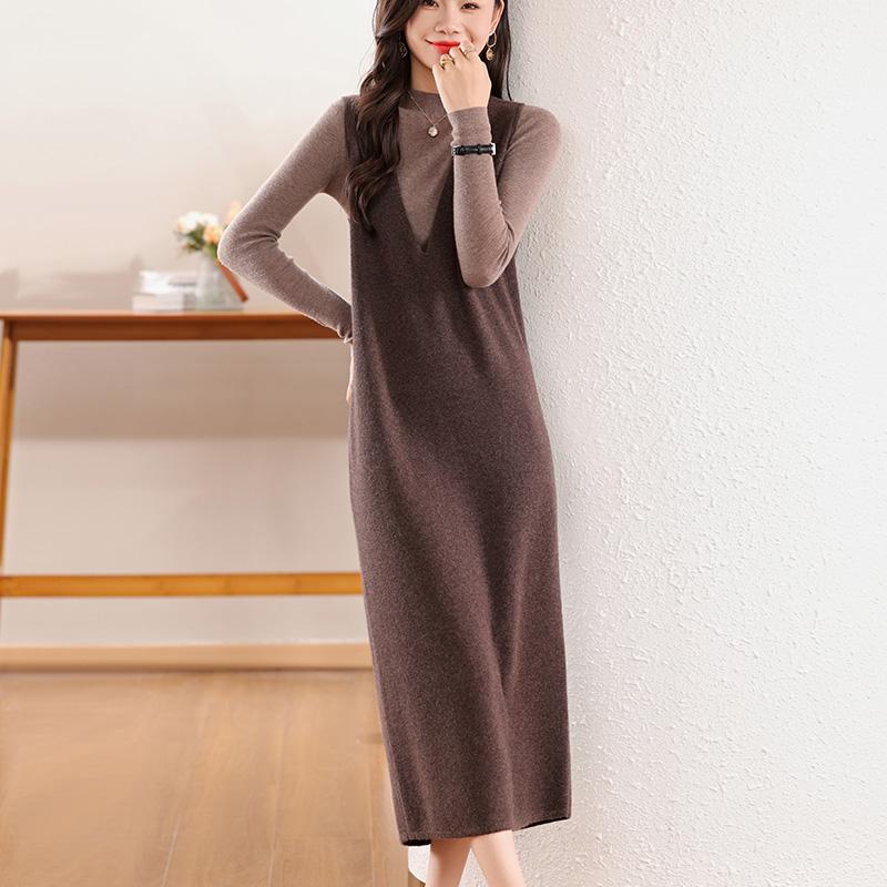 Women's Cashmere Dress Qinghe Cashmere 30% Cashmere 70% Wool Autumn and Winter Cashmere Skirt Soft and Warm