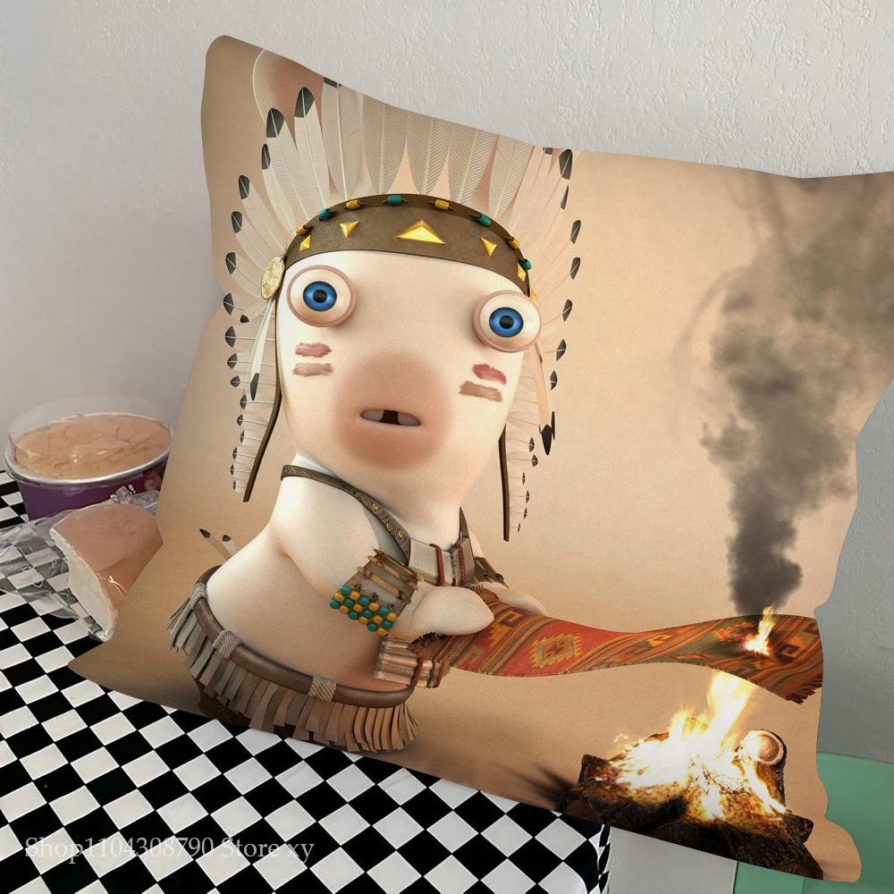 Cartoon Raving Rabbids Spiel Kissenbezug Quadratisches Kissen Schlafzimmer Sofa Freizeit Komfort Kissen Auto Wohnzimmer Heimdekoration