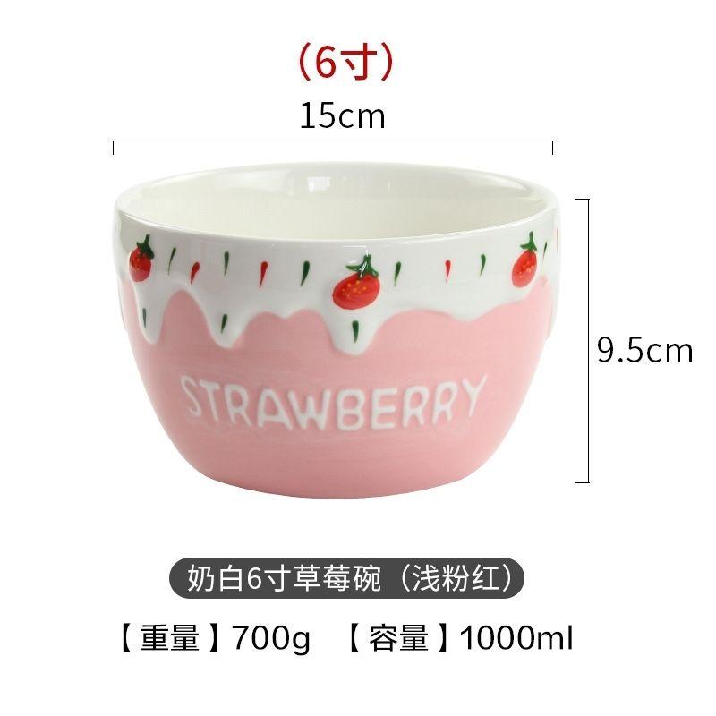 Tigelas de Cerâmica para Arroz com Design de Morango, Cor Esmaltada Fofa para Macarrão Salada Frutas Seguras para Micro-ondas e Air Fryer Tigelas de Sopa para Cozinha
